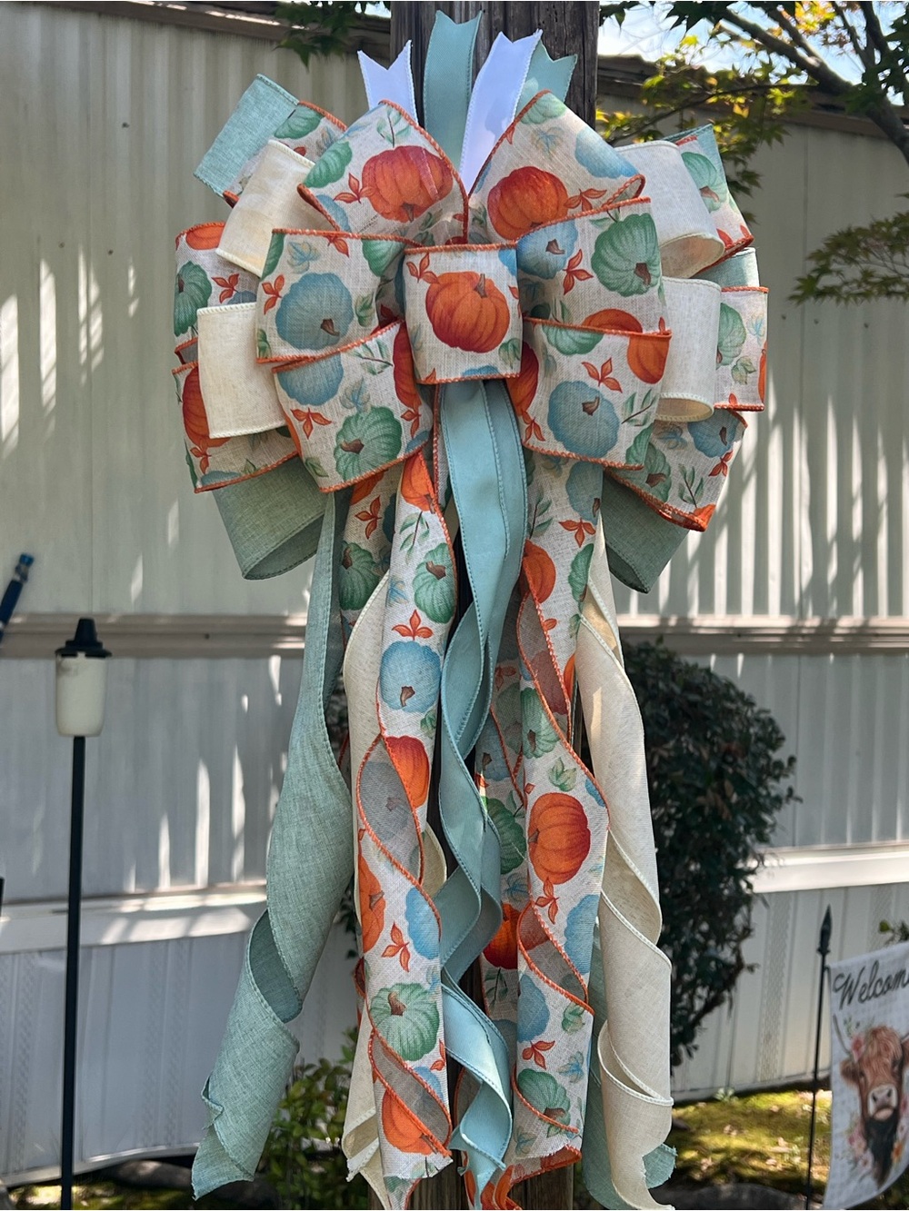 Decorative Fall Pumpkin Bow in Orange and Teal